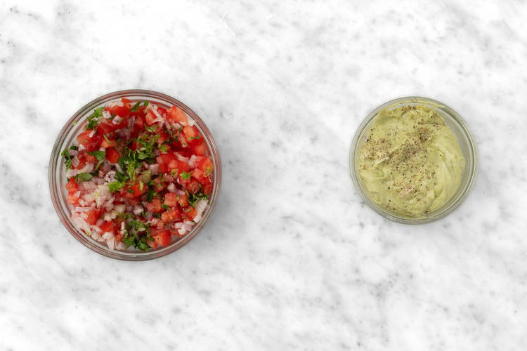 Make pico de gallo and guacamole crema
