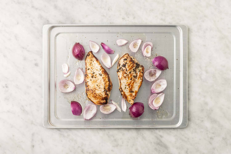 Cook chicken and veggies