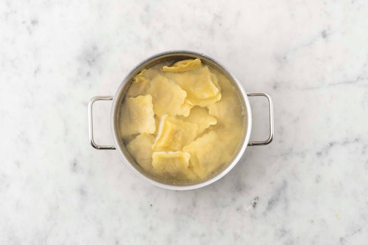 Cook ravioli and jumbo shrimp