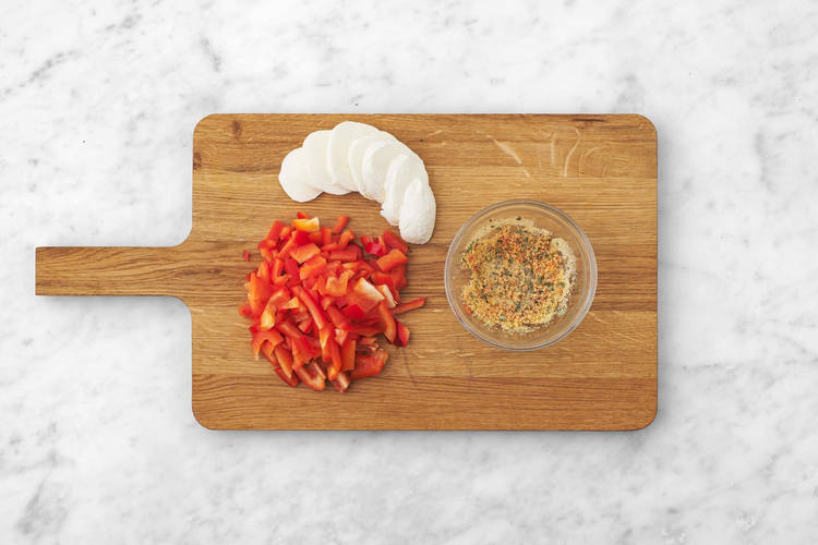 Prep veggies and cook chicken