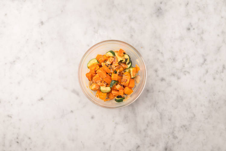 Finish farro and dress veggies