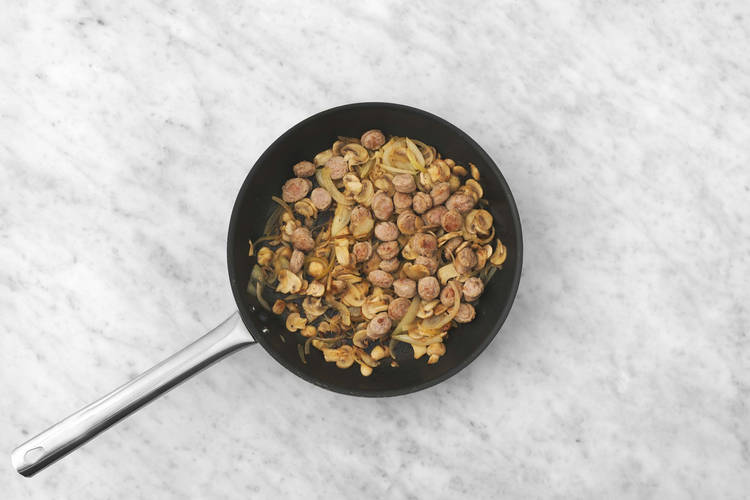 Steg pølse og grøntsager