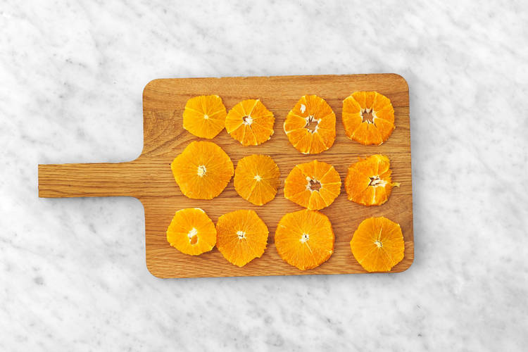 Prep oranges and cake pan