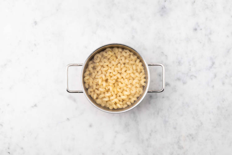 Boil cavatappi and prep