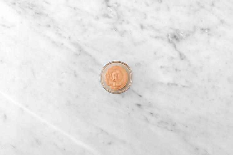 Make fry sauce and melt cheese