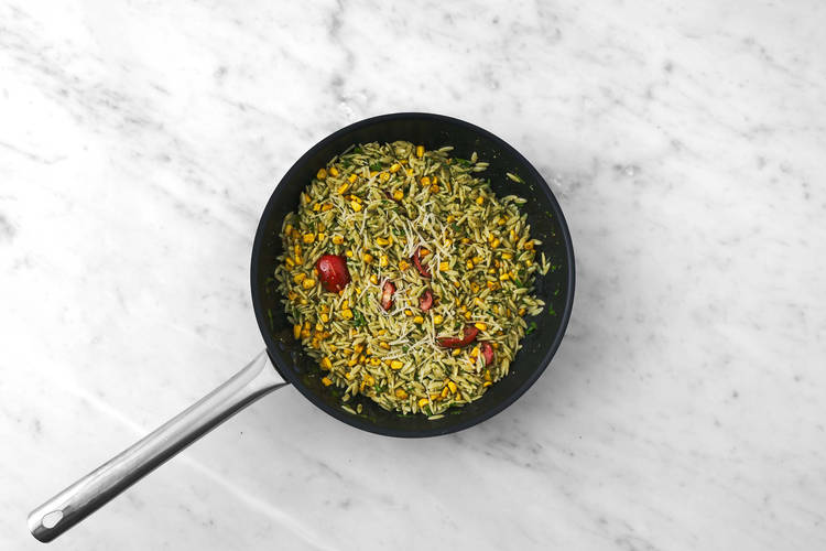Cook corn and finish orzo