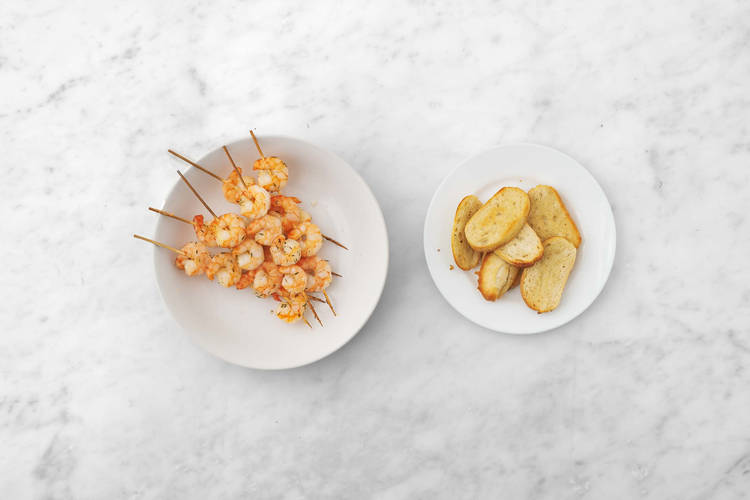 Grill shrimp skewers  and ciabatta