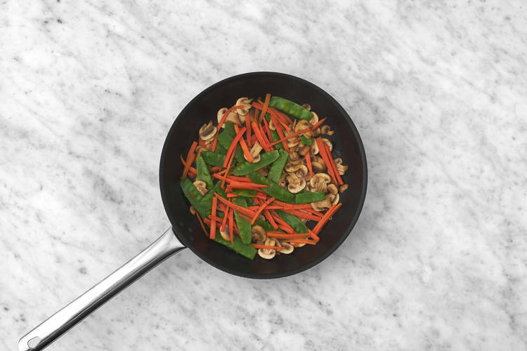 Cook veggies and rest pork