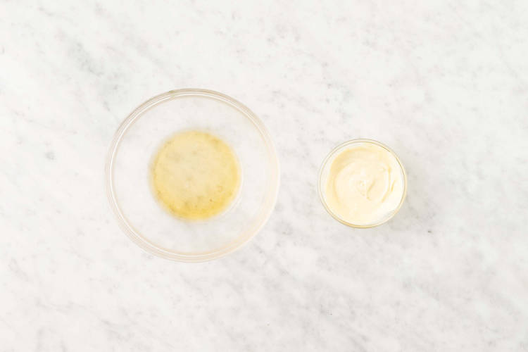 Make Dijon-mayo and vinaigrette