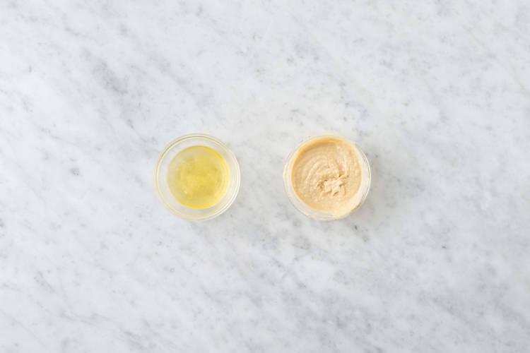 Make vinaigrette and hummus sauce