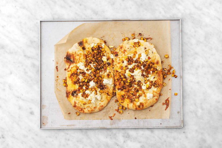 Assemble flatbreads and make crema