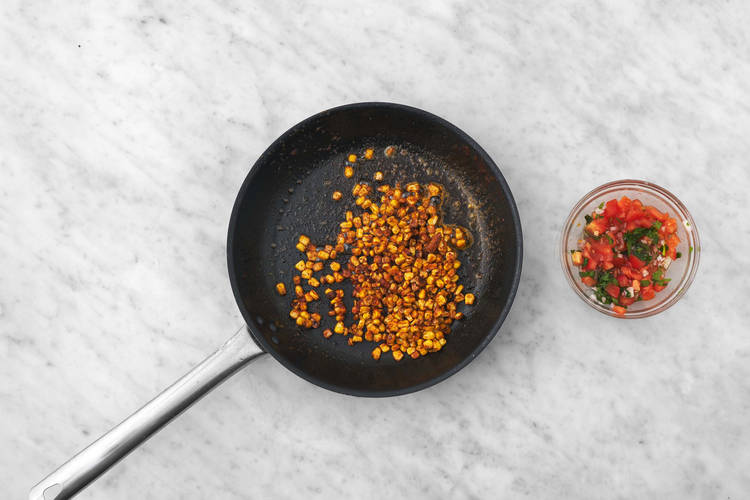 Cook corn and make pico de gallo