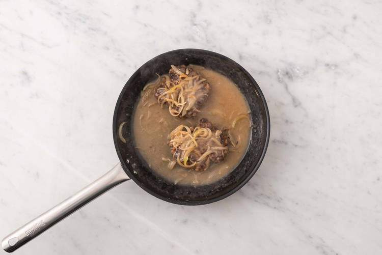 Make onion gravy and finish Beyond Meat® patties