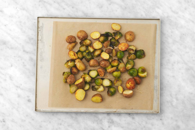 Roast potatoes and Brussels