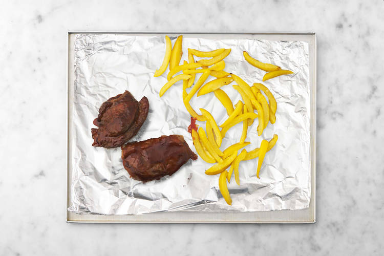 Cook steak and peppers