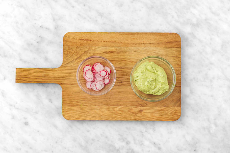 Prep radishes and make dressing