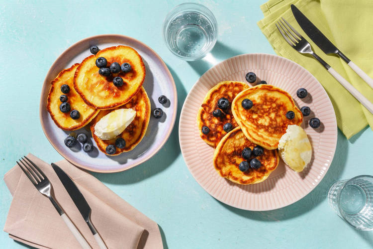 American pancakes met bosbessen en mascarpone 