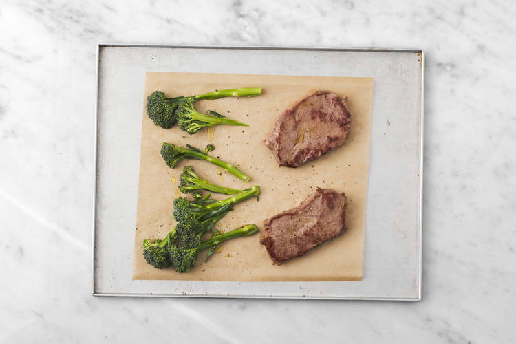 Roast steaks and broccolini