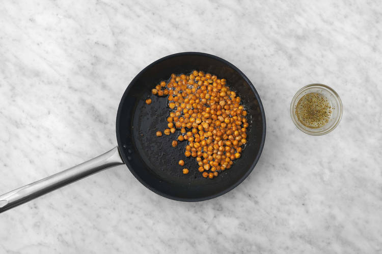 Cook chickpeas and make dressing
