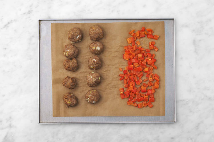 Roast mushrooms and meatballs