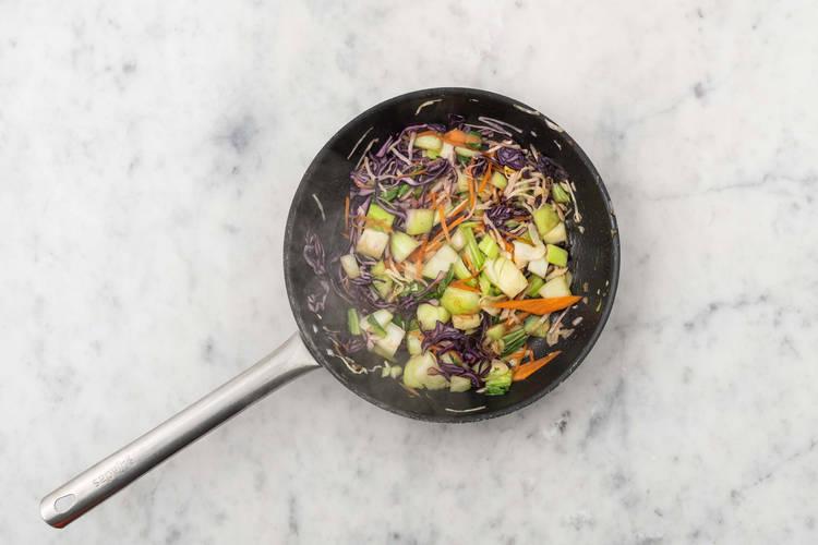 Cook veggies and shrimp