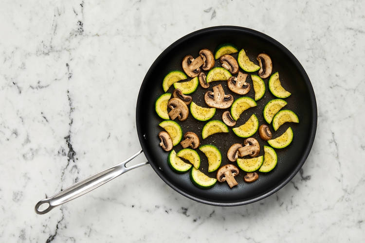 Start veggies and make sauce