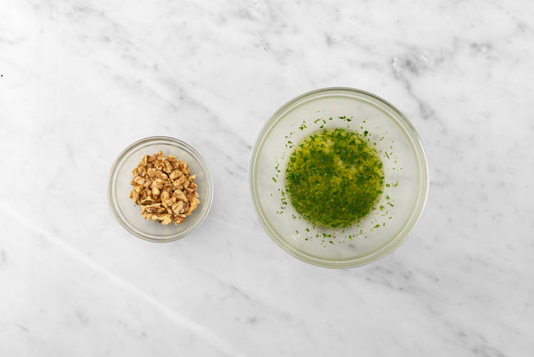 Toast walnuts and make garlic butter