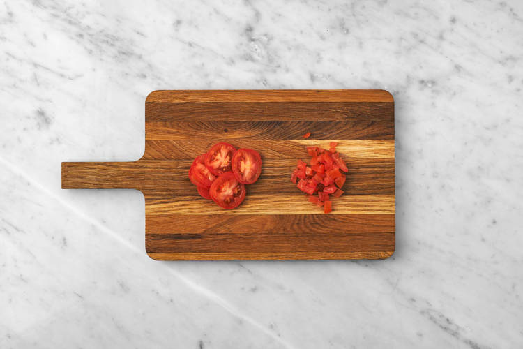 Prep tomatoes and cook bacon