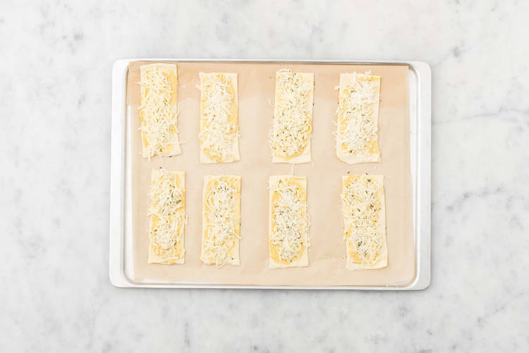 Assemble puff pastry sticks