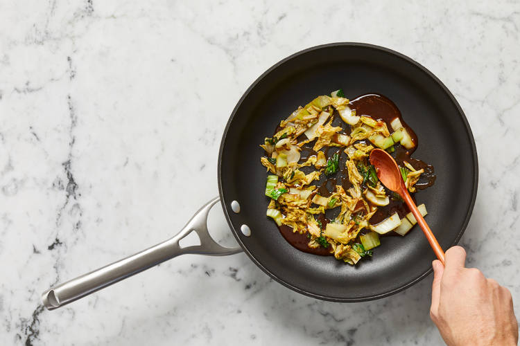 COOK VEGGIES & MIX SAUCE