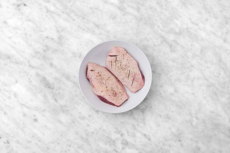 Roast squash and prep duck