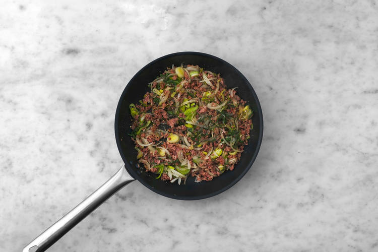 Cook sausage-onion filling