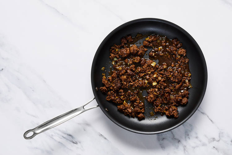 Cook beef and onions