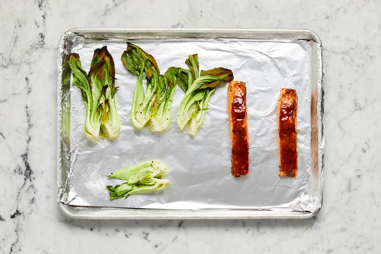 Broil salmon and bok choy