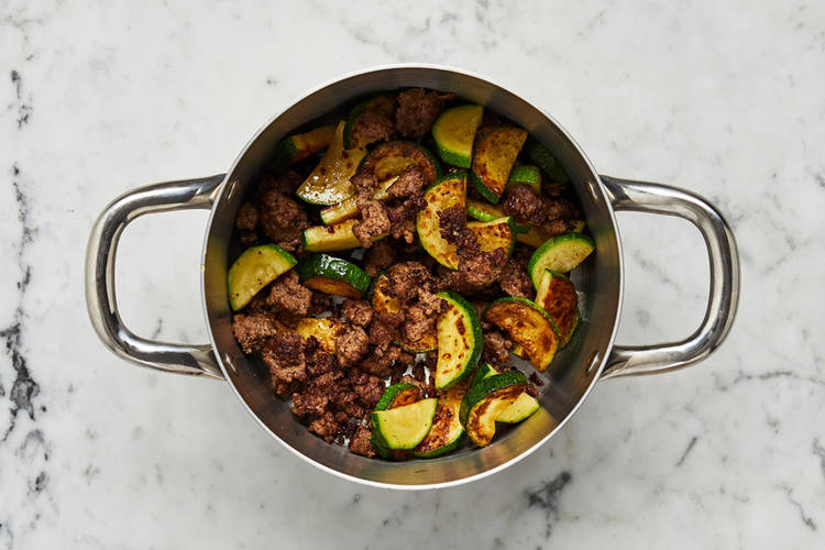 Cook beef and veggies