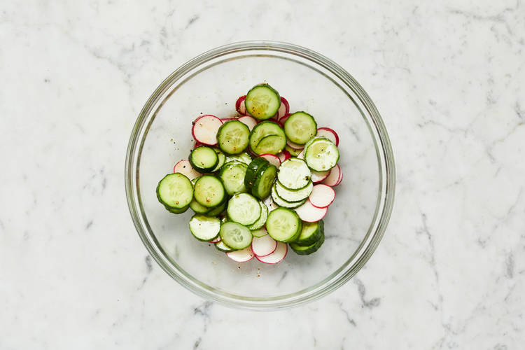 Marinate veggies and prep flatbreads