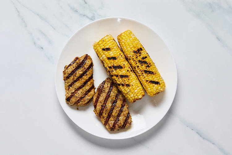 Grill pork chops and corn