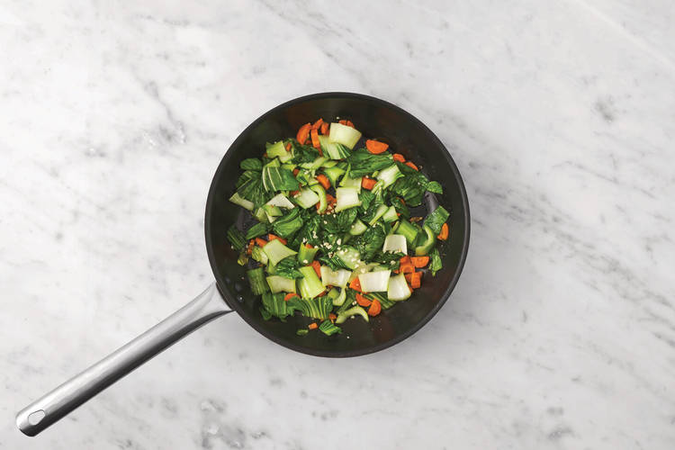 Cook the prawns, tofu & veggies