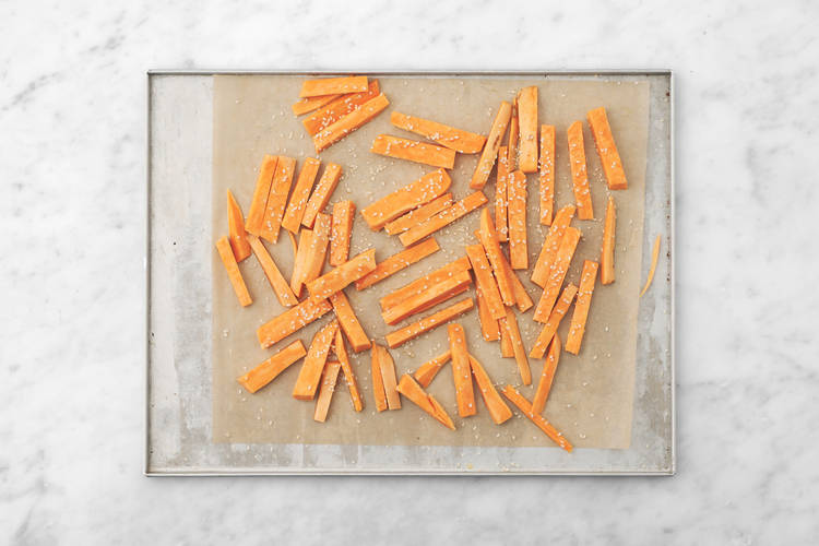 Bake the kūmara fries
