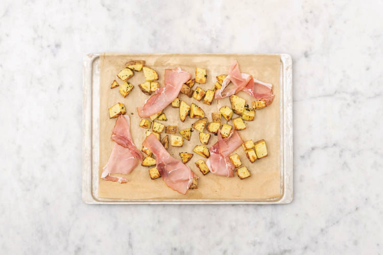 Bake the potato chunks