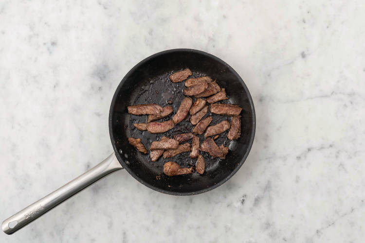 Cook the eggs & beef