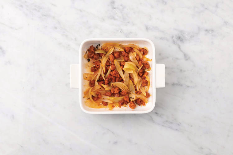 Roast the chorizo & veggies