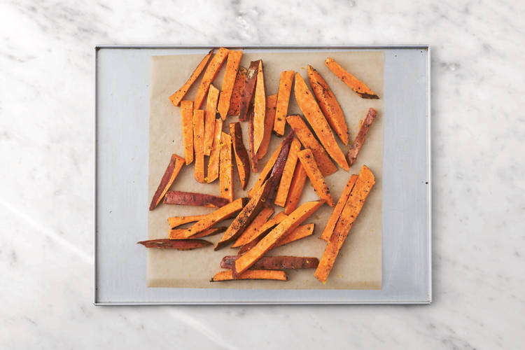 Bake the sweet potato fries