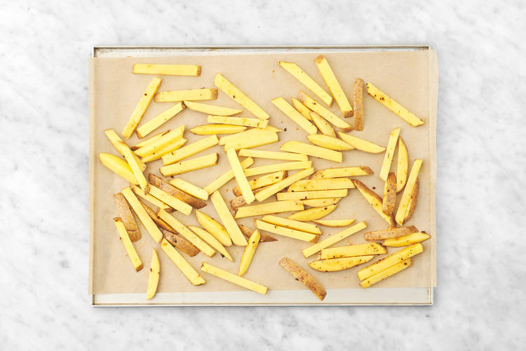 Bake the shoestring fries