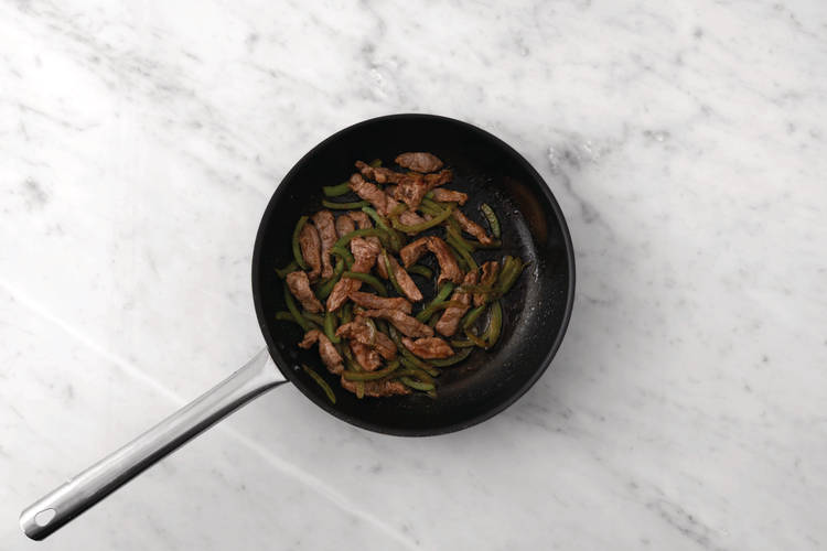 Cook the beef strips