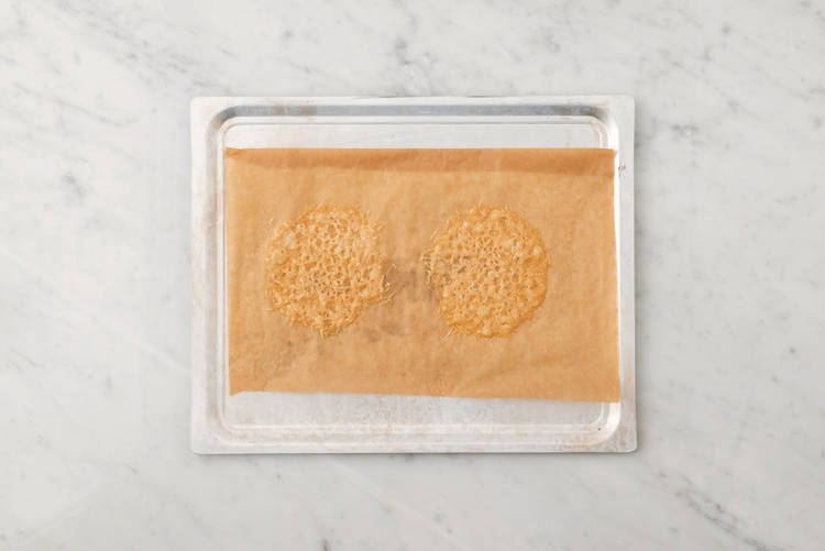 Bake the parmesan crisps