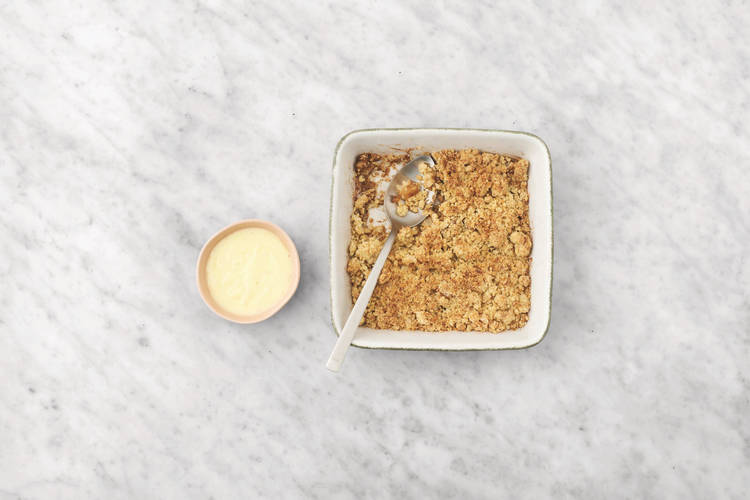 Add the crumble to the fruit