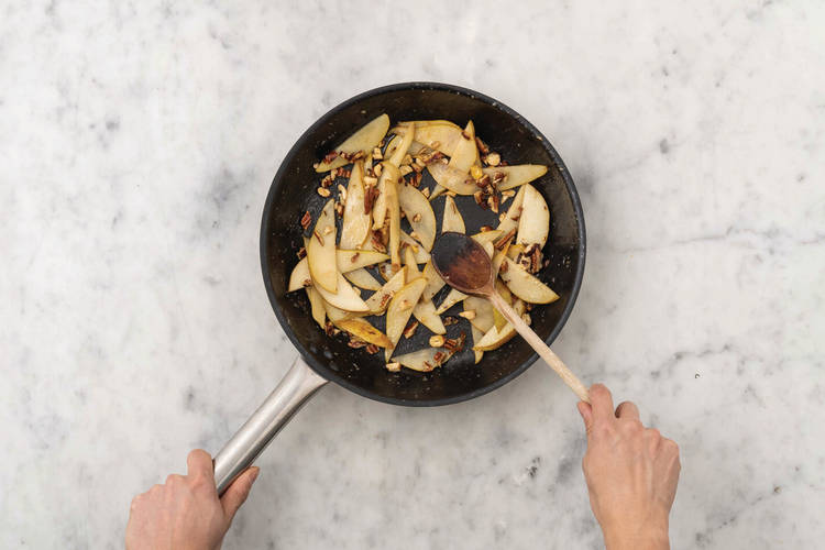 Caramelise the pear & nuts