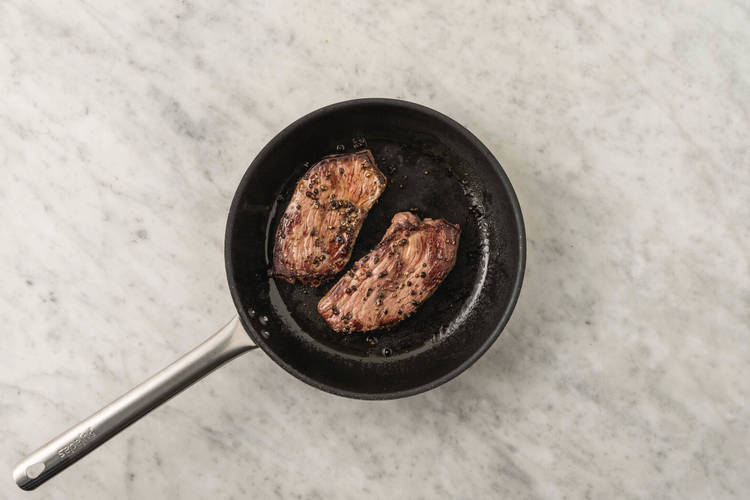 Cook the green beans and beef