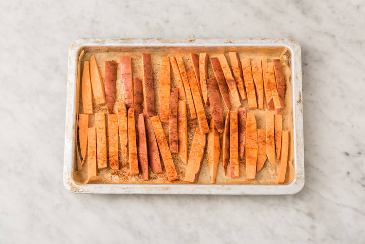 Bake the sweet potato fries 